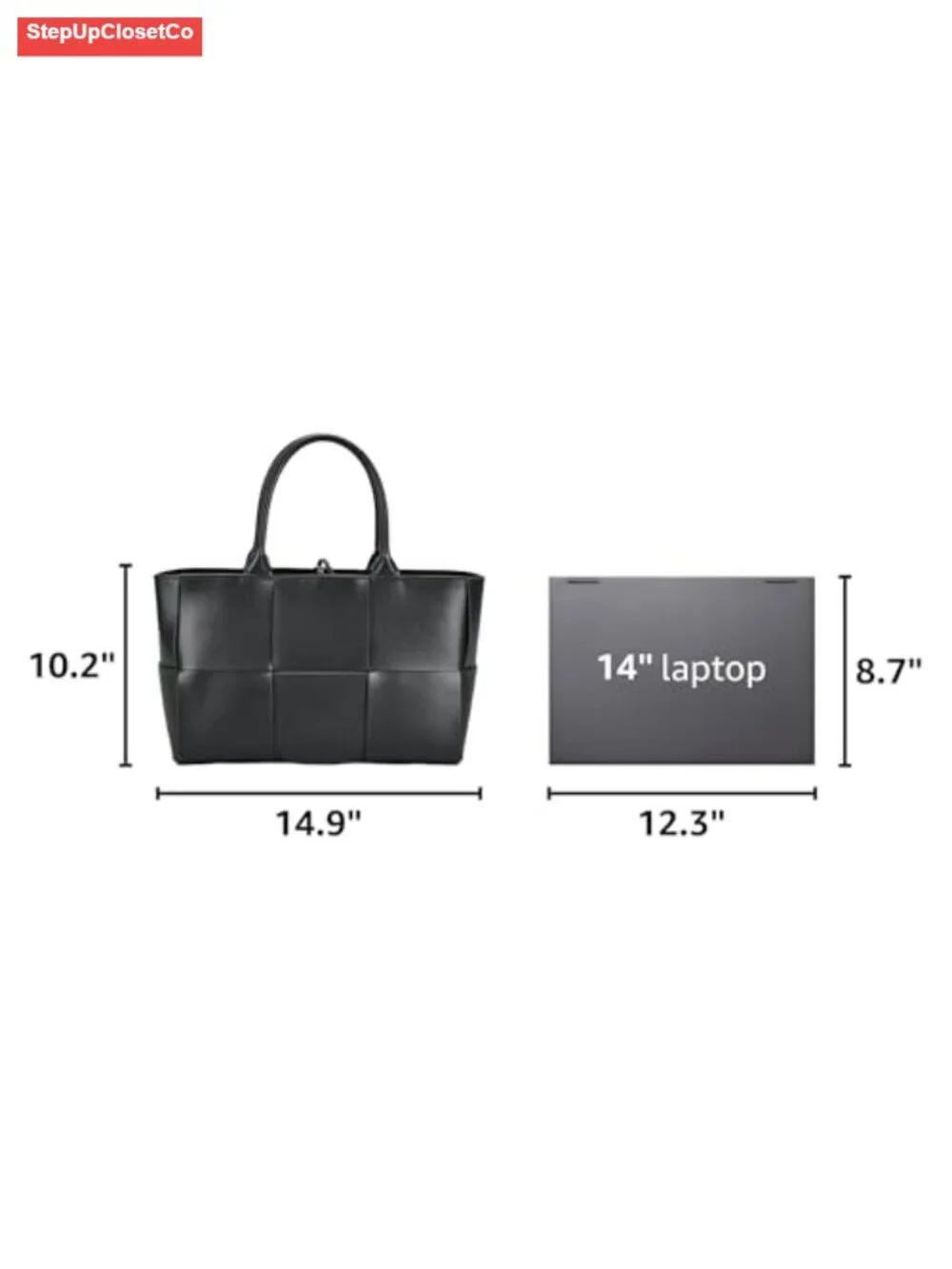 Faux Leather Woven Satchel Tote Work Bag with Matching Clutch